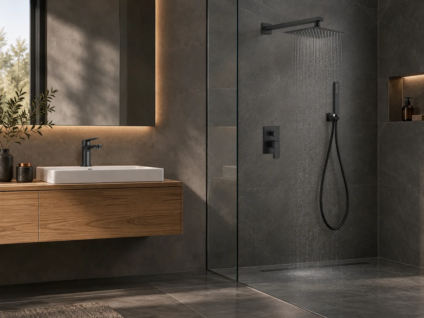 Modernes Badezimmer mit T-Flow Armaturen- und Duschwelt