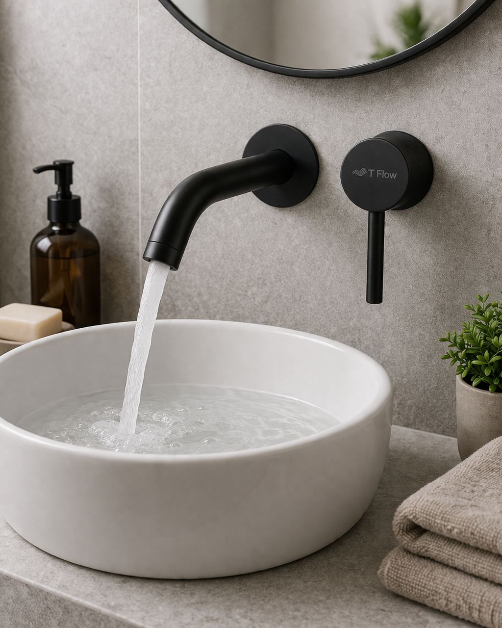 T-Flow Unterputz Waschtisch Armatur Set Schwarz – moderne Badarmatur mit stilvollem Design